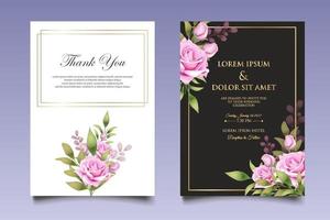 tarjeta de invitación de boda con hermosas flores y hojas vector