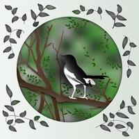 Paper cut design of magpie bird on tree branch vector