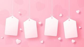 Paper art with tag label on love heart background. vector