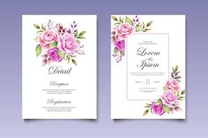tarjeta de invitación de boda con hermosas flores y hojas vector