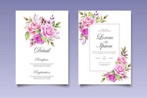 Wedding invitation card with beautiful flowers and leaves vector