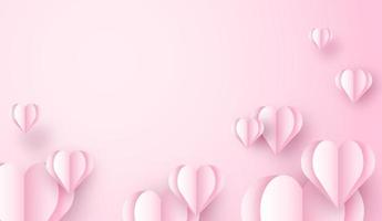 Corazón de origami 3d volando sobre fondo rosa. diseño de concepto de amor para el día de la madre feliz, día de san valentín, día de cumpleaños. cartel y plantilla de tarjeta de felicitación. ilustración de arte de papel de vector. vector