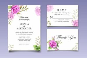 tarjeta de invitación de boda con hermosas flores y hojas vector