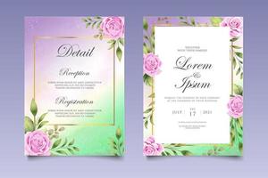 tarjeta de invitación de boda con hermosas flores y hojas vector