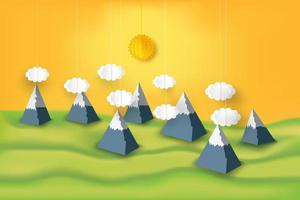 Paper cut 3D design of mountain scene view of the weather vector