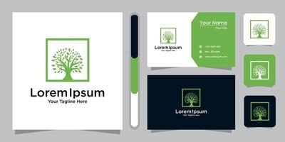 diseño de logotipo de árbol y tarjeta de visita vector