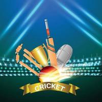 Cricket Sports Stadium with Bat and Ball on Ground vector