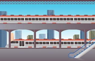 ferrocarril transporte público suburbano metro estación de tren ilustración plana vector