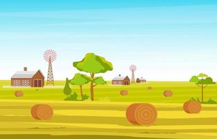 Agriculture Wheat Field Farm Rural Nature Scene Landscape Illustration vector