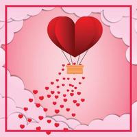 Happy valentines day invitation card template with hot air balloon heart shape vector