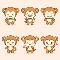 cute monkey mascot with various kinds of expressions set collection vector