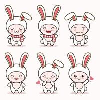 cute bunny rabbit mascot with various kinds of expressions set collection vector