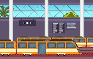 Railway Public Transport Commuter Metro Train Station Flat Illustration vector