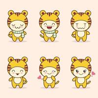 cute tiger mascot with various kinds of expressions set collection vector
