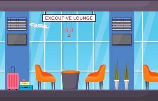 Airport Airplane Terminal Gate Waiting Room Hall Interior Flat Illustration vector