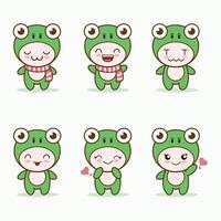 cute frog mascot with various kinds of expressions set collection vector
