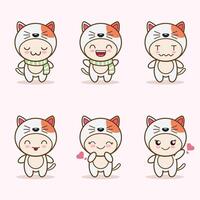 cute cat mascot with various kinds of expressions set collection vector