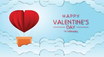 Valentines day background with clouds and hot air balloon vector