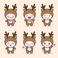 cute deer mascot with various kinds of expressions set collection vector