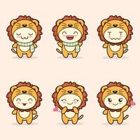 cute lion mascot with various kinds of expressions set collection vector