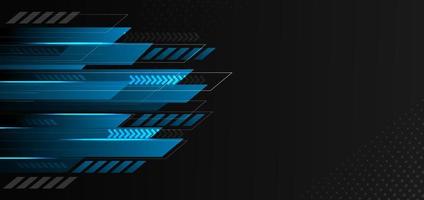 Abstract technology geometric blue and black color with blue light on black background. vector