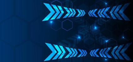 Abstract blue background geometric hexagon overlapping with arrow  lighting effect. Technology concept. vector