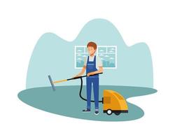 male housekeeping worker with vacuum cleaner vector