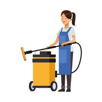 female housekeeping worker with vacuum cleaner vector