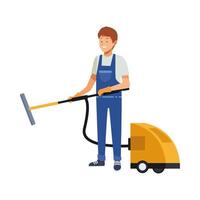 trabajador de limpieza masculino con aspiradora vector