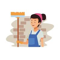 female housekeeping worker with broom vector
