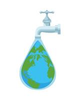 faucet with planet earth in water drop shape vector