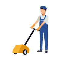 male housekeeping worker with floor polisher vector