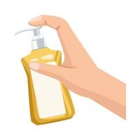 hand using antibacterial soap bottle vector