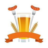 beer mug with sausages on forks vector