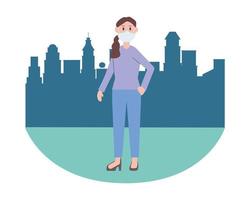 woman wearing medical mask vector
