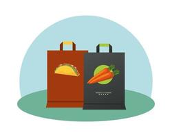 shopping bags mockup with taco and carrots vector