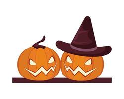 halloween jack o'lanterns with witch hat vector