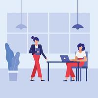 Flat design women working in the office vector