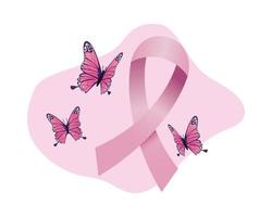 cinta rosa y mariposas para la campaña contra el cáncer de mama vector