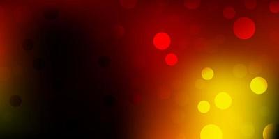 Dark red, yellow vector background with spots.