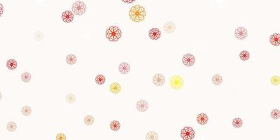 Fondo de doodle de vector rojo, amarillo claro con flores.