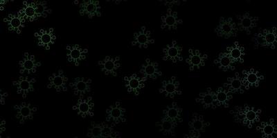 Dark green vector background with covid-19 symbols.