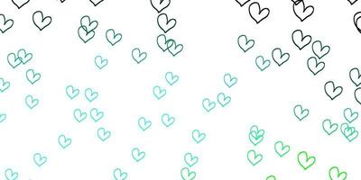 Light Green vector pattern with colorful hearts.