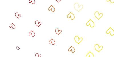 Light Red, Yellow vector texture with lovely hearts.