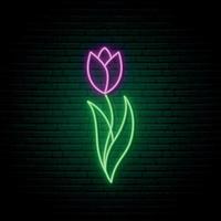 Violet tulip flower neon sign vector