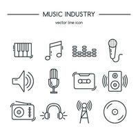 conjunto de líneas de iconos de la industria musical vector