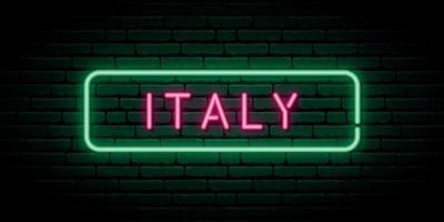 Italy neon sign. Bright light signboard. vector