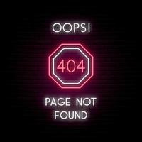 404 Error page not found concept neon signboard vector