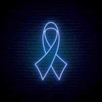 Blue ribbon neon sign. Blue awareness ribbon symbol of Colorectal cancer awareness month. vector