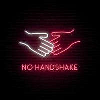 No handshake neon sign. Don't shake hands bright STOP sign. vector